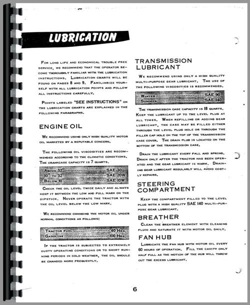 Operators Manual for Minneapolis Moline RTN Tractor Sample Page From Manual