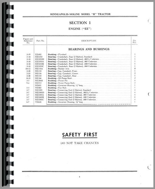Parts Manual for Minneapolis Moline RTN Tractor Sample Page From Manual