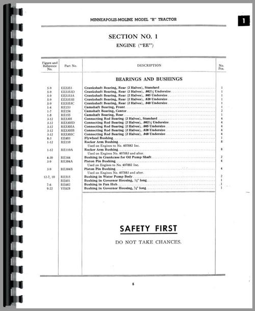 Parts Manual for Minneapolis Moline RTU Tractor Sample Page From Manual