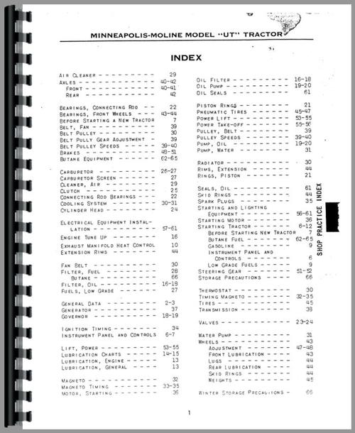 Service Manual for Minneapolis Moline U Tractor Sample Page From Manual