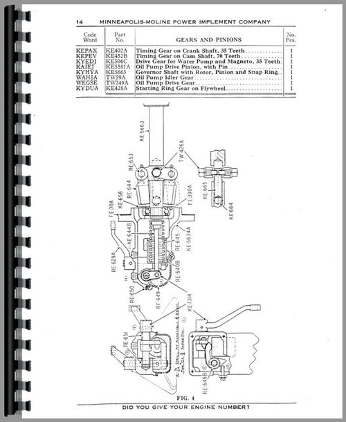 Parts Manual for Minneapolis Moline U Tractor Sample Page From Manual