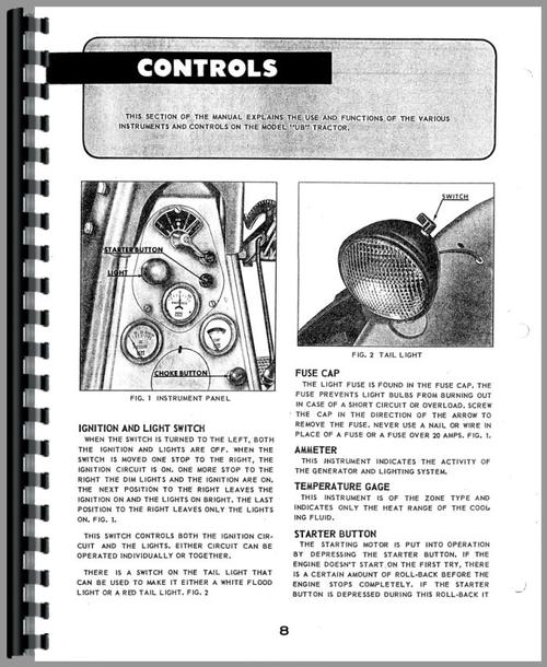 Operators Manual for Minneapolis Moline UB Tractor Sample Page From Manual