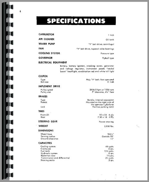 Operators Manual for Minneapolis Moline UNI Tractor Sample Page From Manual