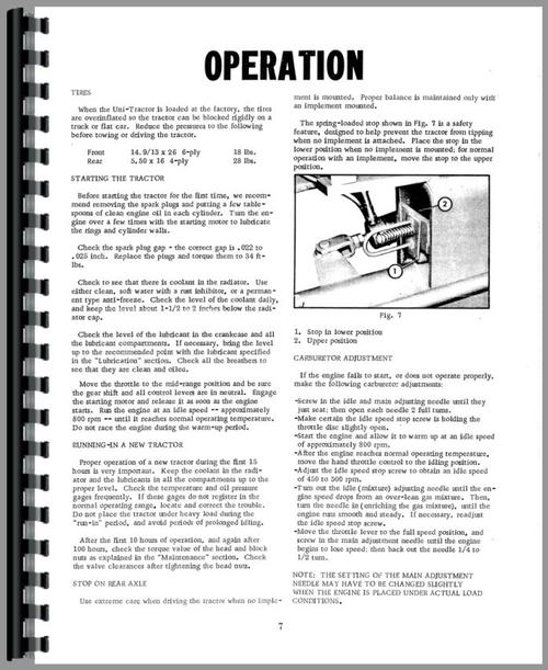 Operators Manual for Minneapolis Moline Uni-Tractor Tractor Sample Page From Manual
