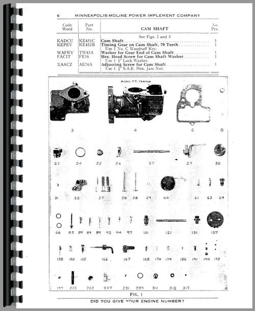 Parts Manual for Minneapolis Moline UT Tractor Sample Page From Manual