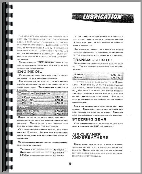Operators Manual for Minneapolis Moline UTC Tractor Sample Page From Manual