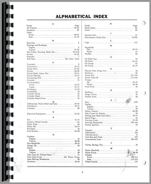 Parts Manual for Minneapolis Moline UTC Tractor Sample Page From Manual