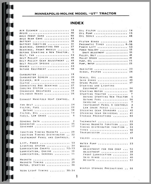 Operators Manual for Minneapolis Moline UTS Tractor Sample Page From Manual