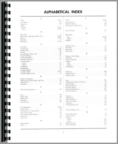 Parts Manual for Minneapolis Moline UTS Tractor Sample Page From Manual