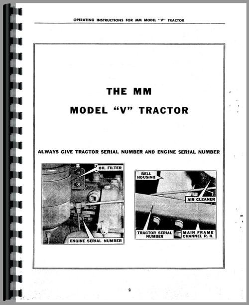 Operators Manual for Minneapolis Moline V Tractor Sample Page From Manual