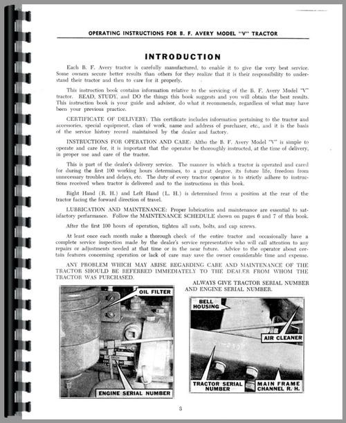 Operators & Parts Manual for Minneapolis Moline V Plow Sample Page From Manual