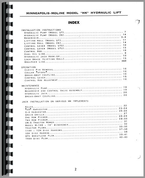 Operators Manual for Minneapolis Moline ZA Tractor Sample Page From Manual