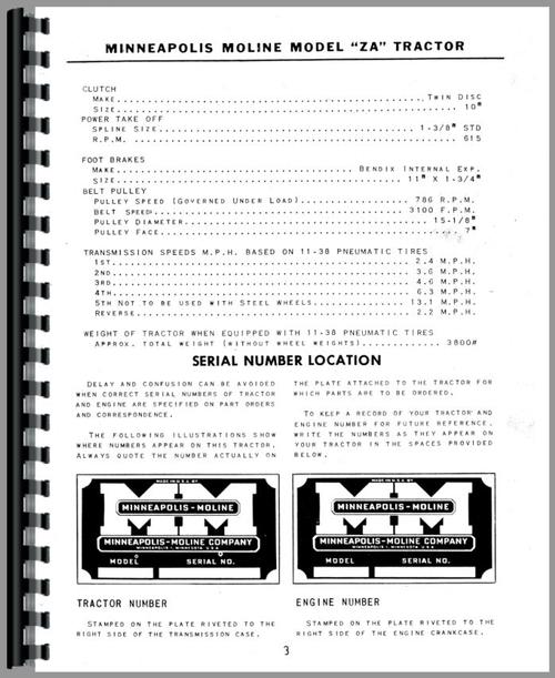 Operators Manual for Minneapolis Moline ZAE Tractor Sample Page From Manual