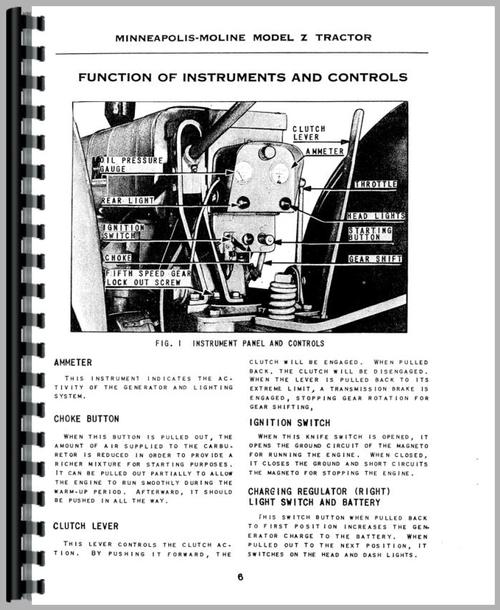 Service & Operators Manual for Minneapolis Moline ZTN Tractor Sample Page From Manual