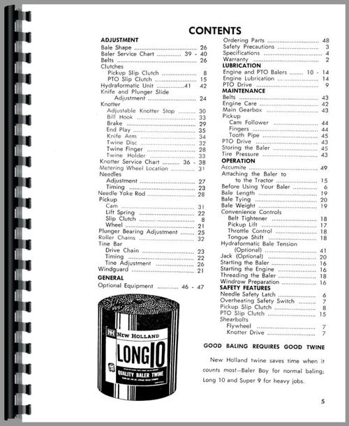 Operators Manual for New Holland 271 Baler Sample Page From Manual