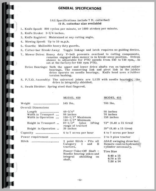 Operators Manual for New Holland 450 Sickle Bar Mower Sample Page From Manual