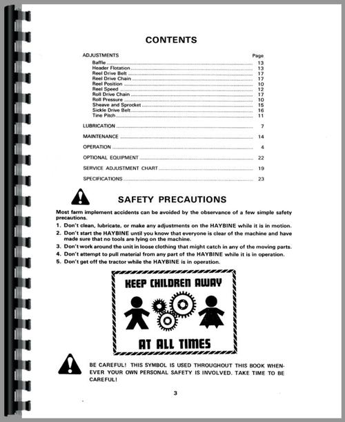 Operators Manual for New Holland 467 Haybine Sample Page From Manual