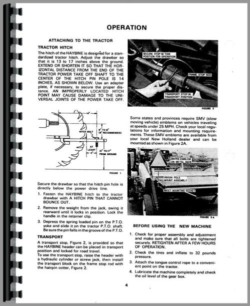 Operators Manual for New Holland 467 Haybine Sample Page From Manual