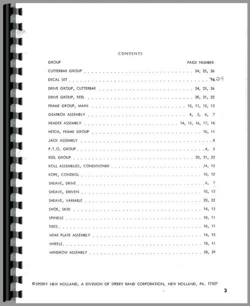 Parts Manual for New Holland 467 Haybine Sample Page From Manual