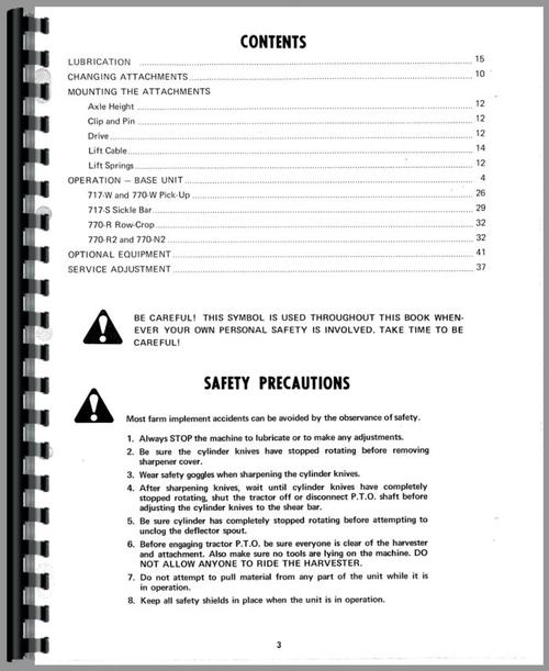 Operators Manual for New Holland 717 Forage Harvester Sample Page From Manual
