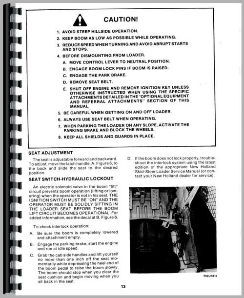 Operators Manual for New Holland L554 Skid Steer Sample Page From Manual