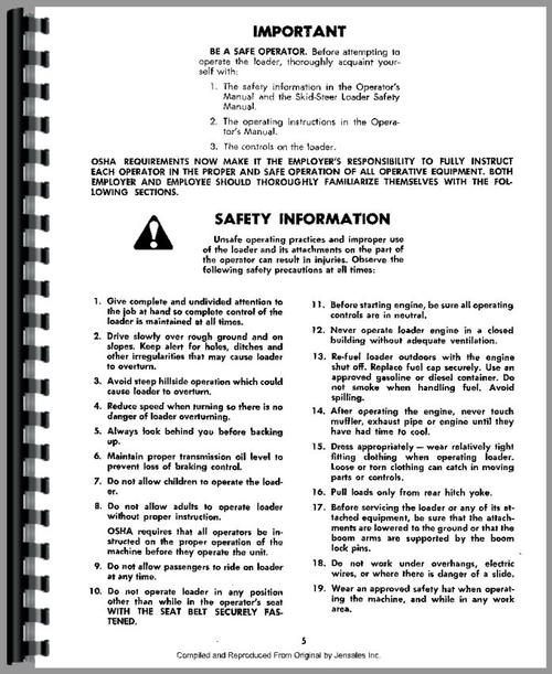 Operators Manual for New Holland L778 Skid Steer Sample Page From Manual