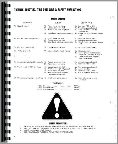 Operators & Parts Manual for New Idea 270 Cut/Ditioner Sample Page From Manual