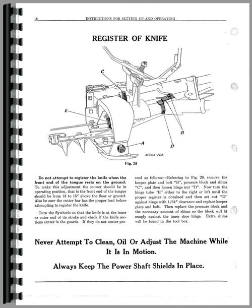 Operators Manual for New Idea 30A Sickle Bar Mower Sample Page From Manual