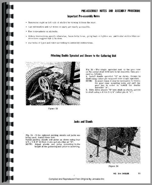 Operators & Parts Manual for New Idea 314 Corn Sheller Sample Page From Manual