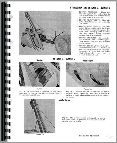 Operators Manual for New Idea 323 1 Row Gathering Unit Sample Page From Manual
