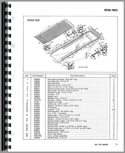 Operators & Parts Manual for New Idea 329 Corn Sheller Sample Page From Manual