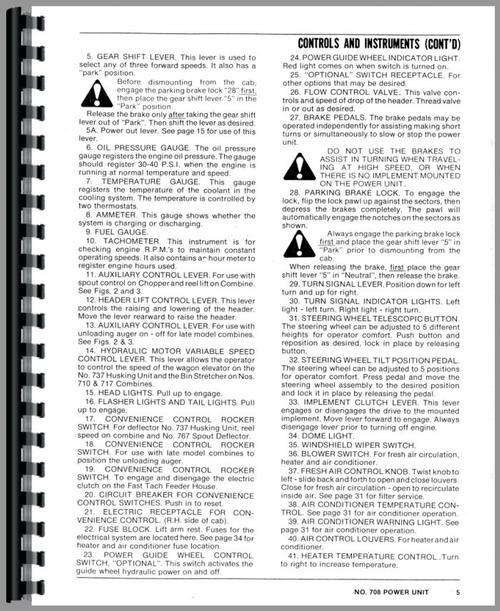 Operators Manual for New Idea 708 Power Unit    Sample Page From Manual