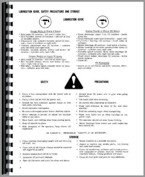 Operators Manual for New Idea 717 Combine Sample Page From Manual