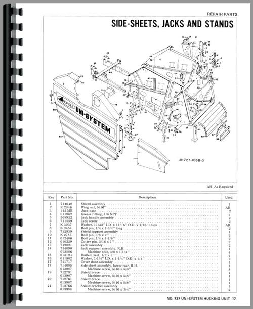 Operators & Parts Manual for New Idea 737 Husking Unit Sample Page From Manual