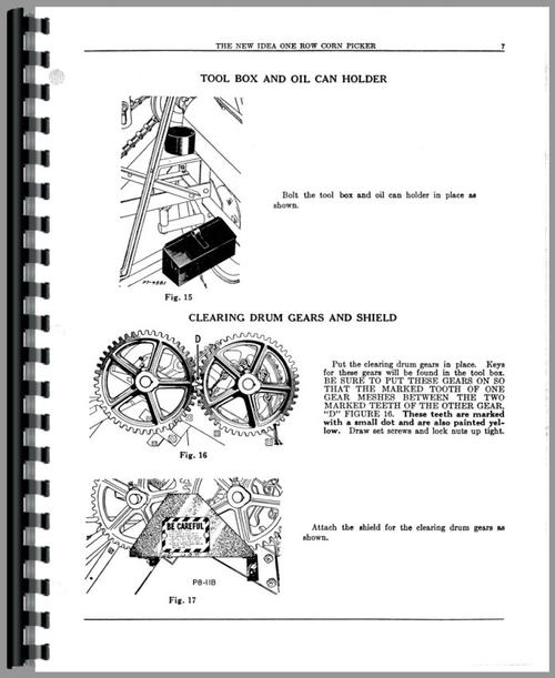 Operators Manual for New Idea 7 1 Row Gathering Unit Sample Page From Manual