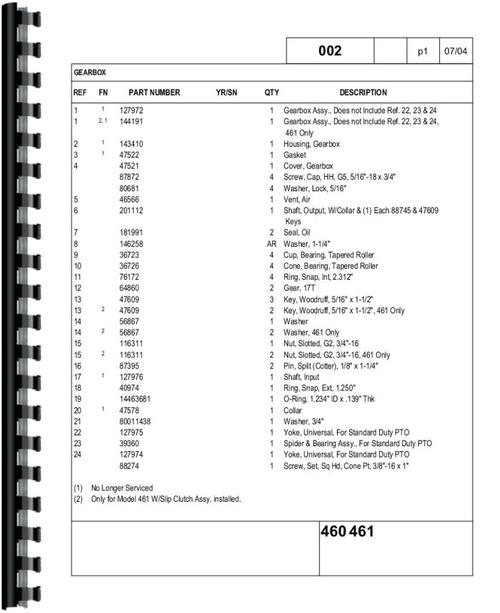 Parts Manual for New Holland 460 Mower Conditioner Attachment Sample Page From Manual