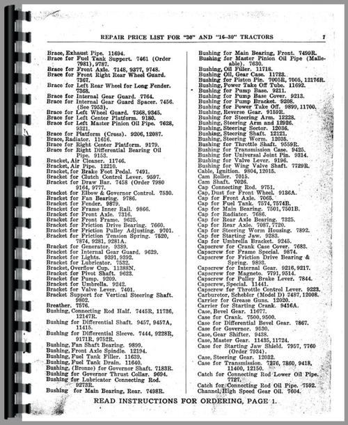 Parts Manual for Oliver (Hart Parr) Hart Parr 16-30 Tractor Sample Page From Manual