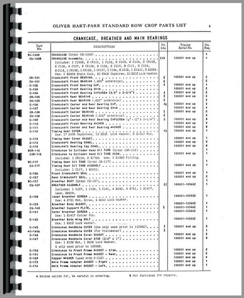 Parts Manual for Oliver (Hart Parr) Hart Parr 18-27 Tractor Sample Page From Manual