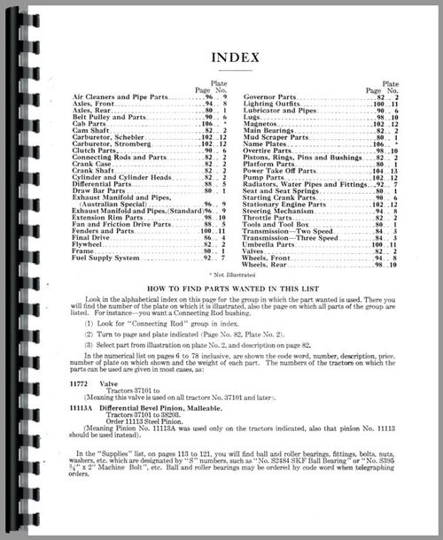 Parts Manual for Oliver (Hart Parr) Hart Parr 24-12 Tractor Sample Page From Manual