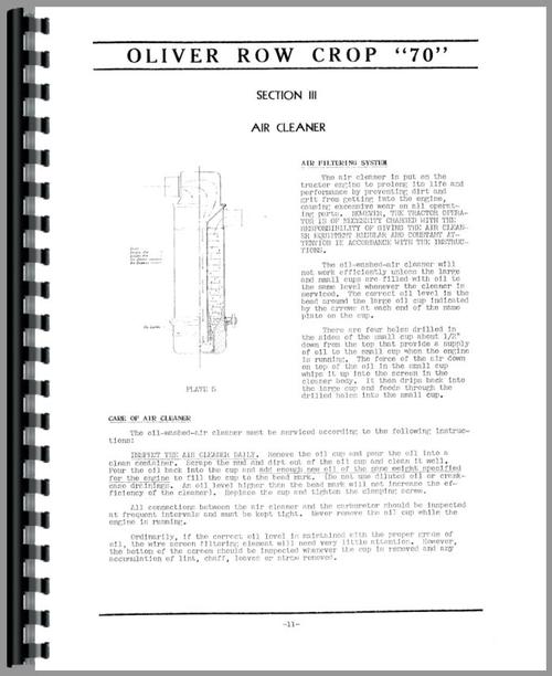 Operators Manual for Oliver (Hart Parr) Hart Parr 70 Tractor Sample Page From Manual