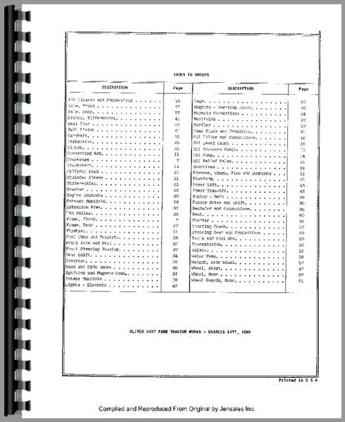 Parts Manual for Oliver (Hart Parr) Hart Parr 70 Tractor Sample Page From Manual