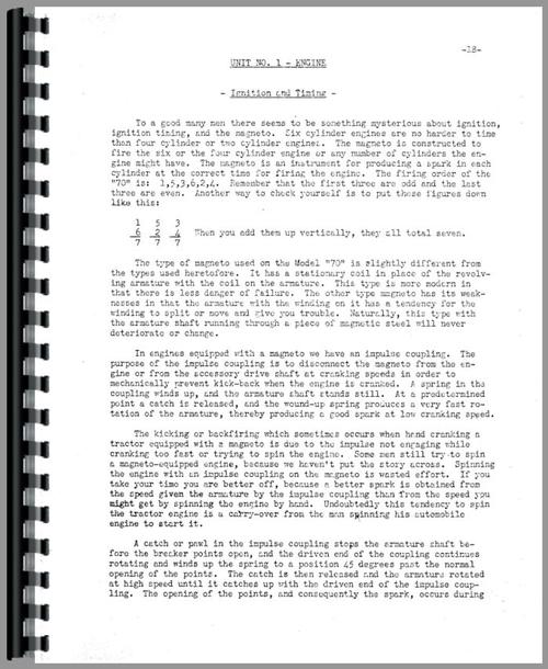 Service Manual for Oliver (Hart Parr) Hart Parr 70 Tractor Sample Page From Manual