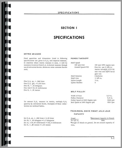 Operators Manual for Oliver 1255 Tractor Sample Page From Manual