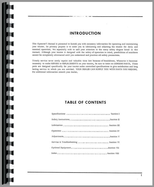 Operators Manual for Oliver 1655 Tractor Sample Page From Manual