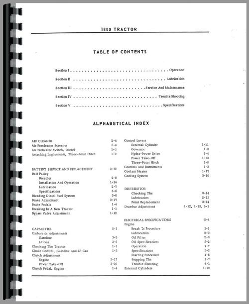 Operators Manual for Oliver 1800B Tractor Sample Page From Manual