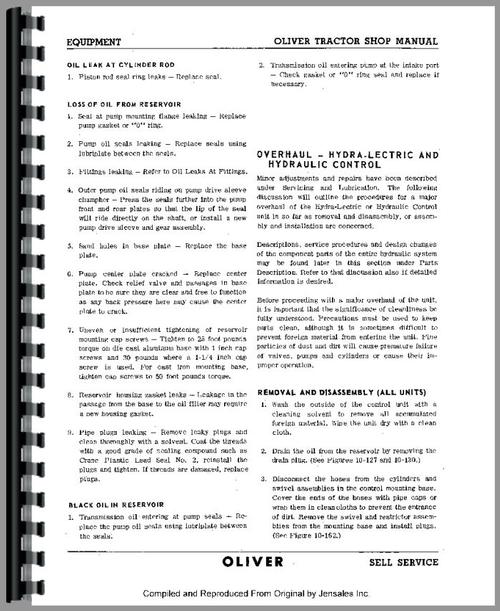 Service Manual for Oliver 66 Hydra-Lectric System Sample Page From Manual