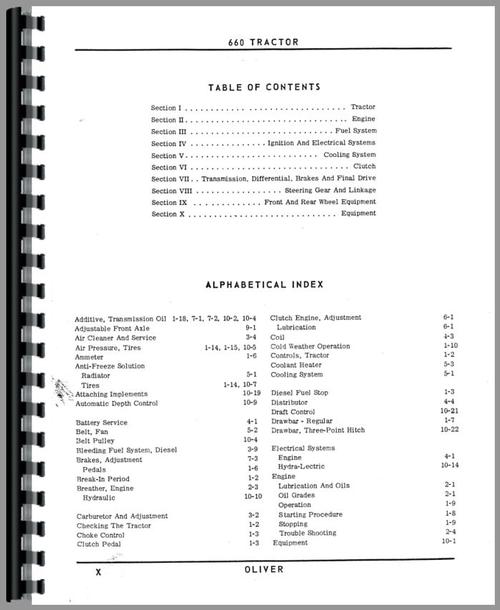 Operators Manual for Oliver 660 Tractor Sample Page From Manual