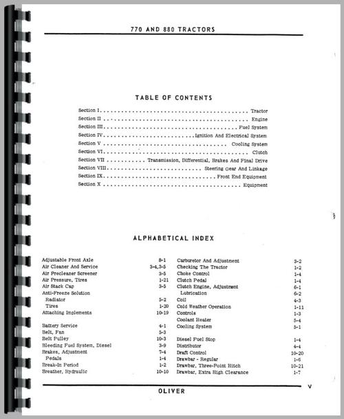 Operators Manual for Oliver 770 Tractor Sample Page From Manual
