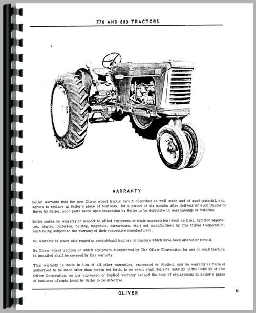Operators Manual for Oliver 880 Tractor Sample Page From Manual