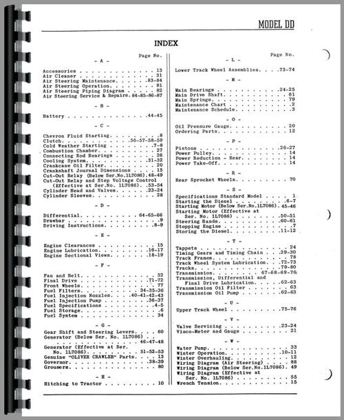 Service Manual for Oliver DD Cletrac Crawler Sample Page From Manual